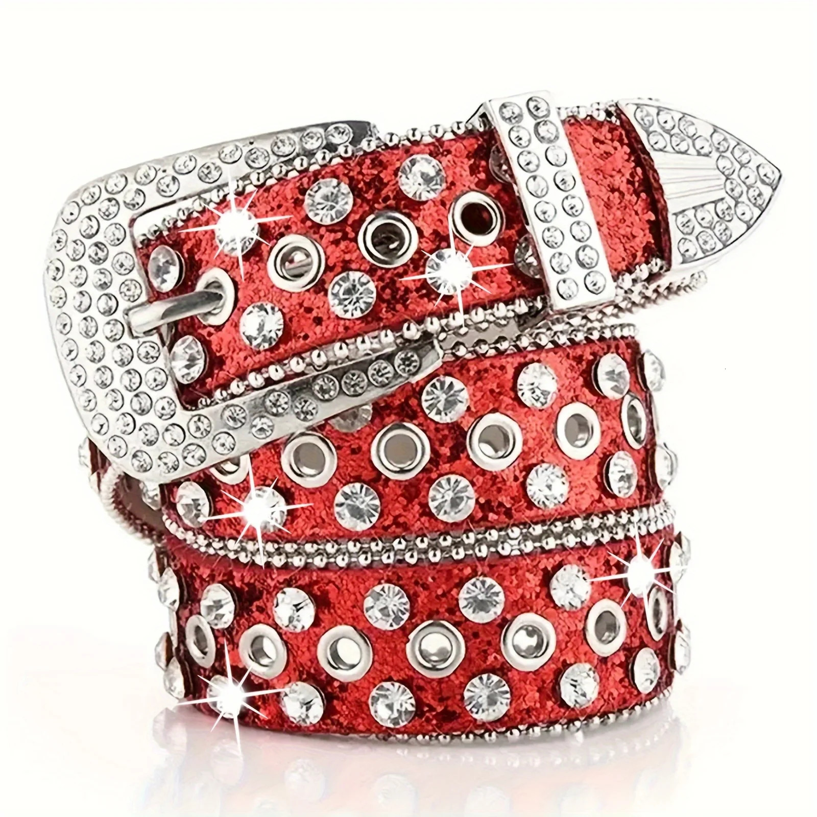 Hip Hop Rhinestone Y2K Belts Trendy Solid Color Sparkling PU Leather Belt Cowboy Cowgirl Jeans Pants Belt For Women Girls 240419
