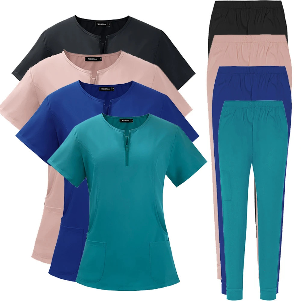 Uniforms Woman Scrub Set Nurse Beauty Salon Workwear Clinical Scrubs Top Pant Spa Doctor Nursing Tunic Suit 240418