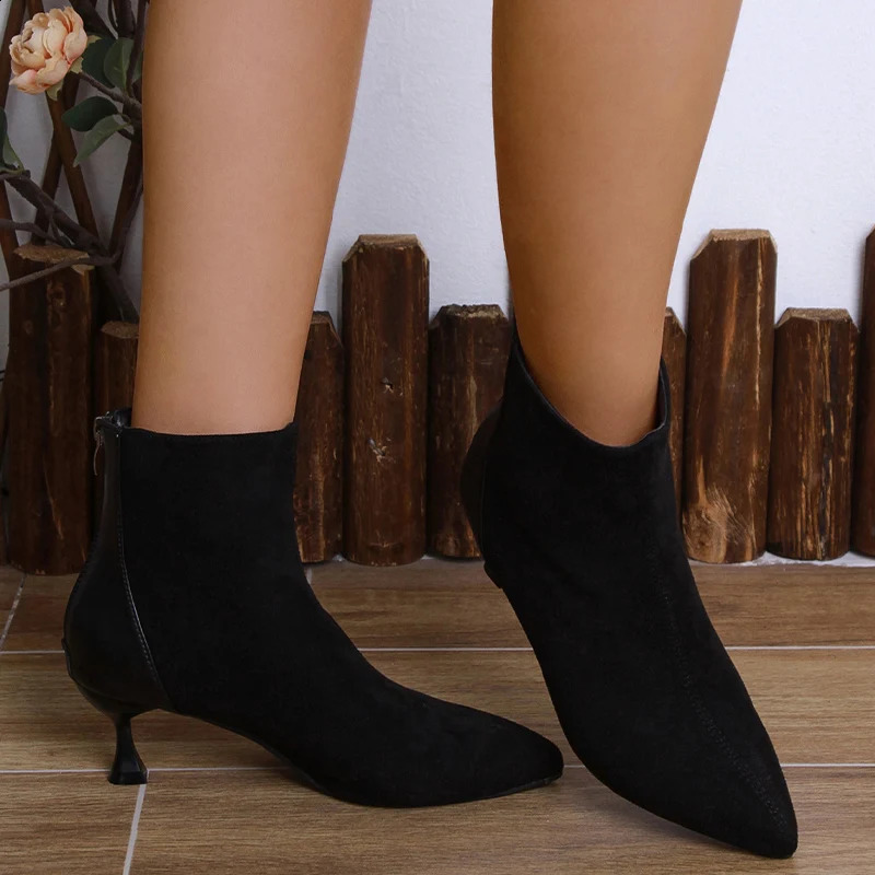 Leopard Pointed Toe Women Snow Ankle Boots Suede Mid Heels Sexy Shoes Winter Fad Chelsea Boots Trend er Botas Mujer 241118