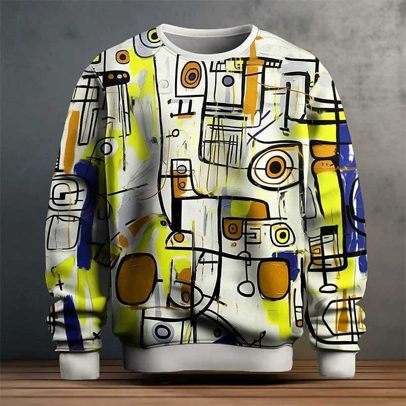 New Arrival Colorf Grfiti Pattern Mens Hoodie Abstract 3D Printed Sweatshirt Autumn Long Sve Personty Round Neck Hoodie Plow Z241118
