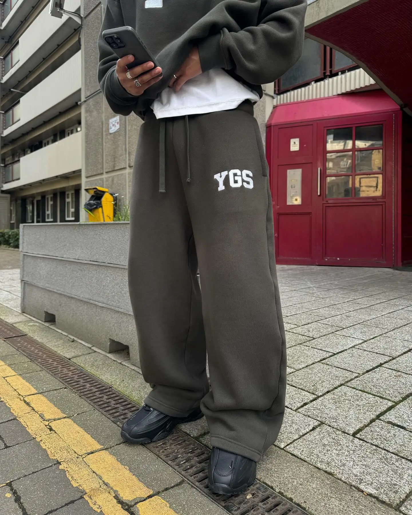 YGS Letter Embracery Mens Track and Field Uniform Harajuku Loose Sweatshirt and Sweatpants Two Piece Y2k Hoodie Sweatshirt Set 241118