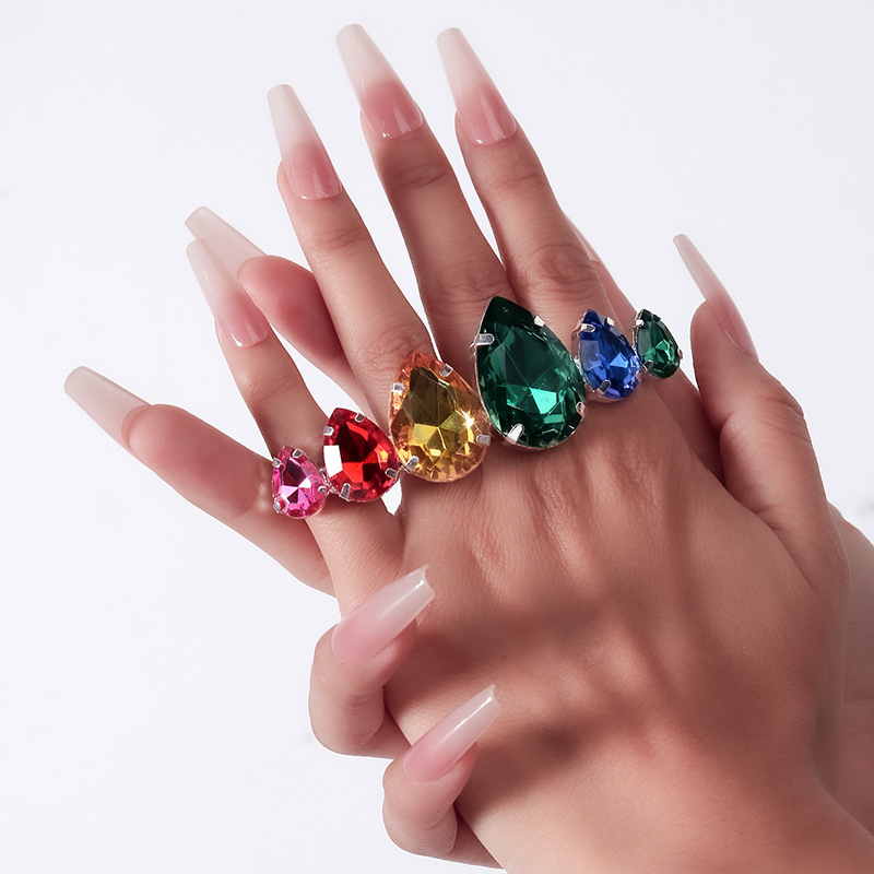 Cluster Rings 2PCS /LOT Personalized Water Shape Rhinestone Ring with Adjustable Punk For Party