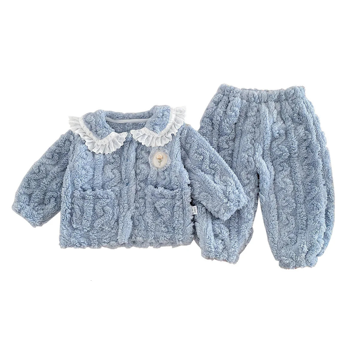 Winter baby pajamas with thick velvet and warm soft baby girls 2PCS sleepwear childrens girls princess household items 241118