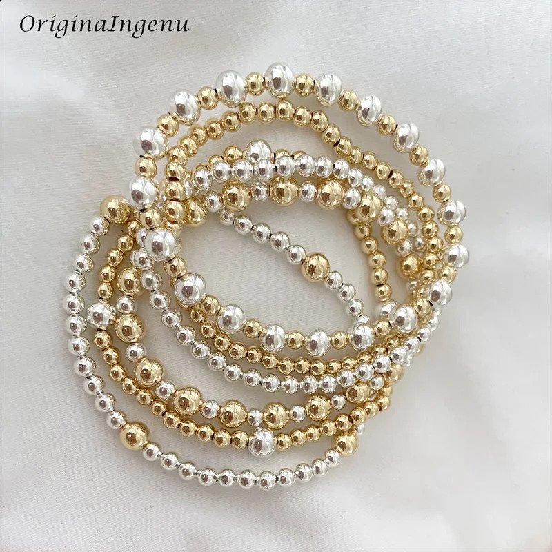 Gold and Silver Bracelet Elastic Bead Bracelet 14K Gold Filled Jewelry Waterproof Jewelry Silver Bead Bracelet 241119