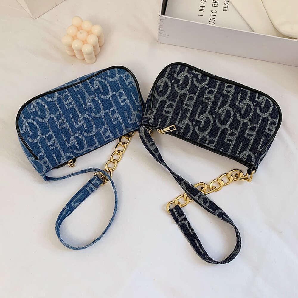 Fashion Women Letters Printing Denim Purse Handbag Vintage Shoulder Underarm Bag