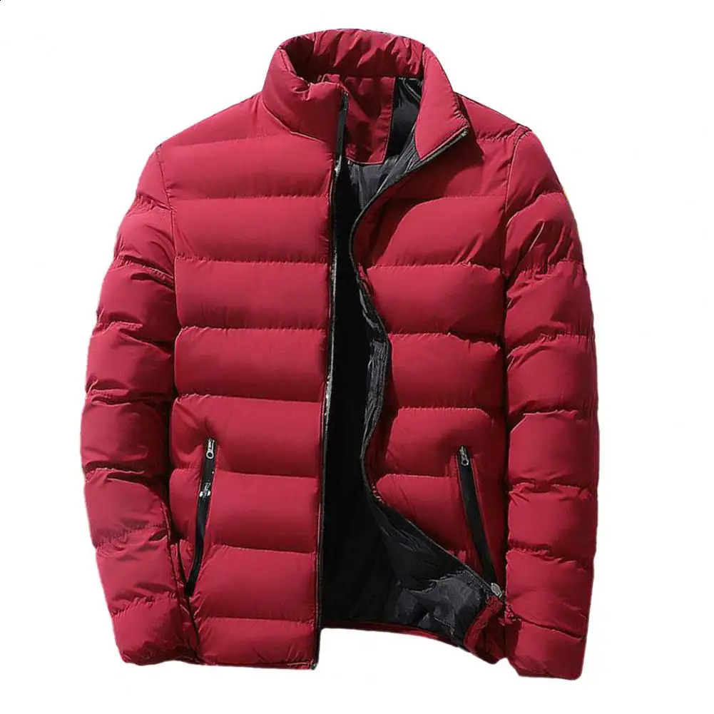 Mens thick cotton jacket with zipper long sleeved raised collar windproof soft warm cold resistant winter 241119Z