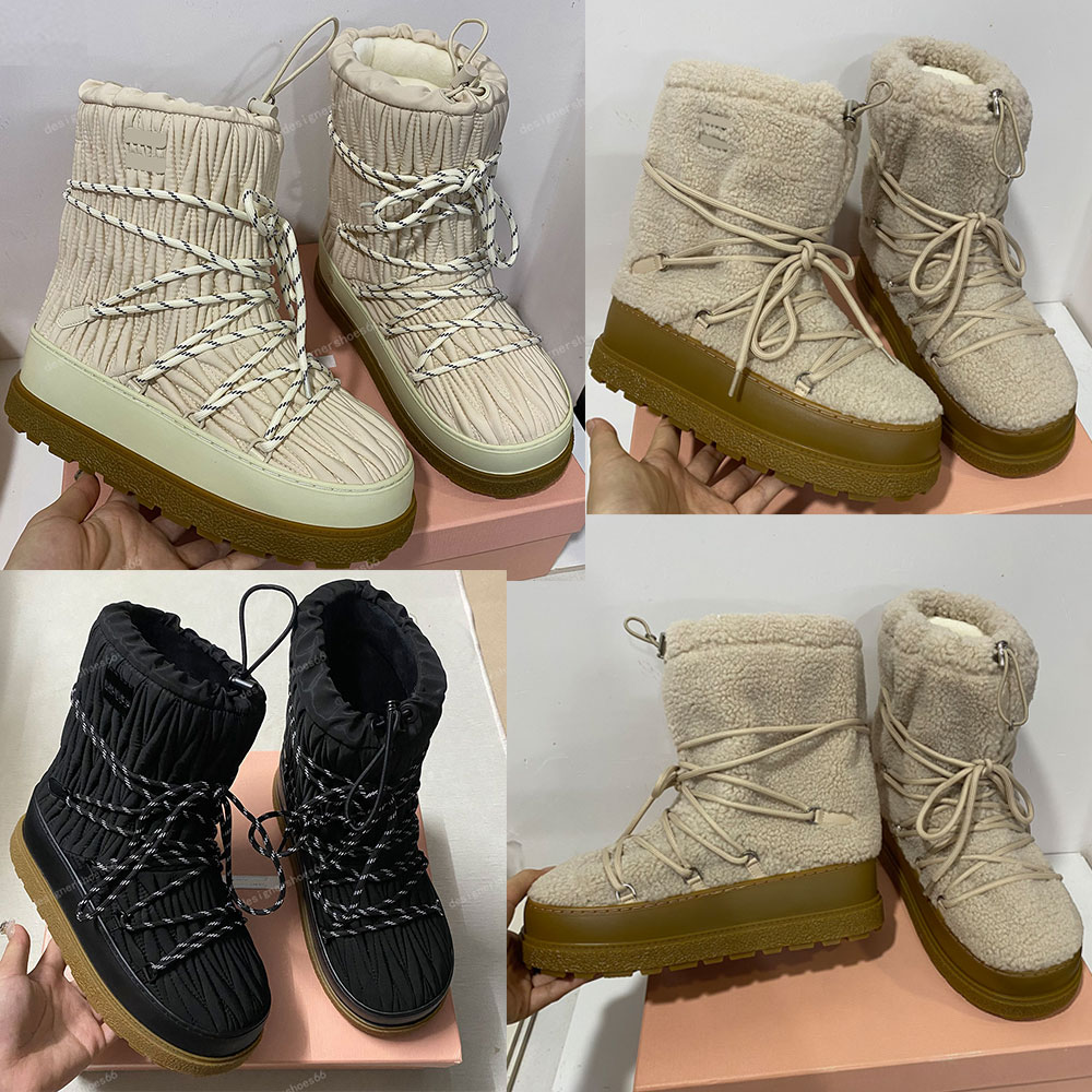 Shearling snow boots 5U862D womens designer ski boots Platform Winter Boots Fleece lining Rubber sole Warm comfort Casual Fashion Style shearling ski boot 35 42