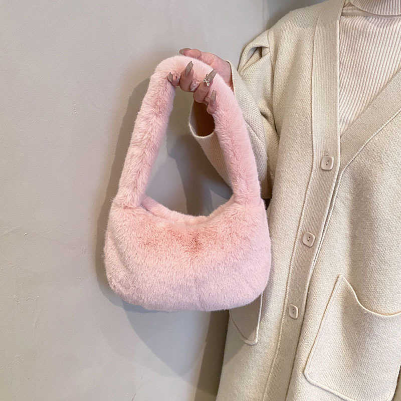 Plush Bag Women's New Fashionable Simple Short Plush Cloud Bag Versatile Western Style Large Capacity Single Shoulder Underarm Women's Bag 2