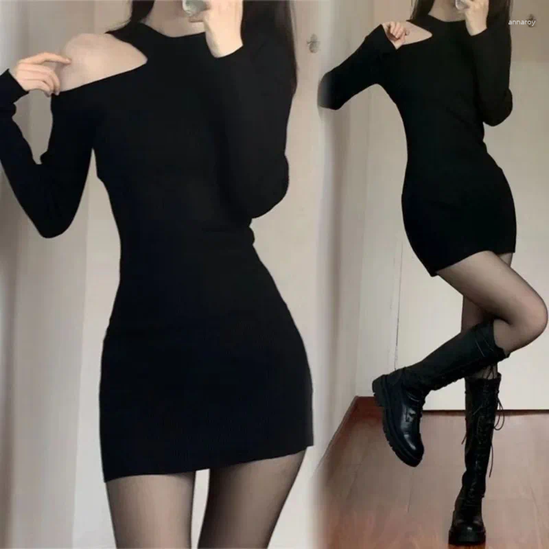 Casual Dresses GkyocQ Irregular Dress O-neck Off Shoulder Long Sleeve Korean Style Simple Mini Skirts Female Trendy Clothing