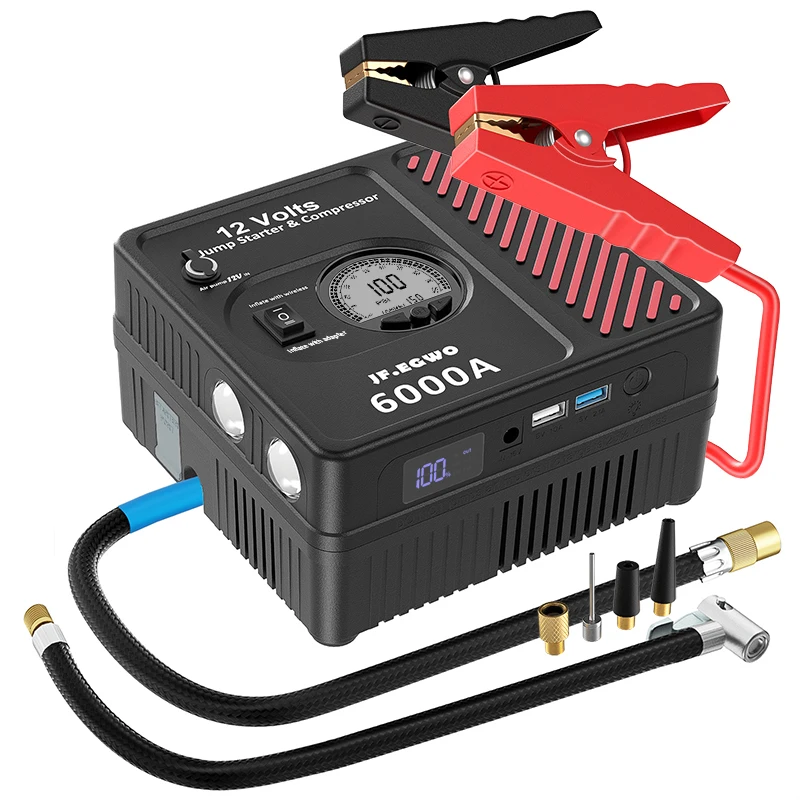 JFEGWO 2000A 3000A 6000A Booster Professional Jump Starter with Powerful Compressor Pump Starting Device For Car