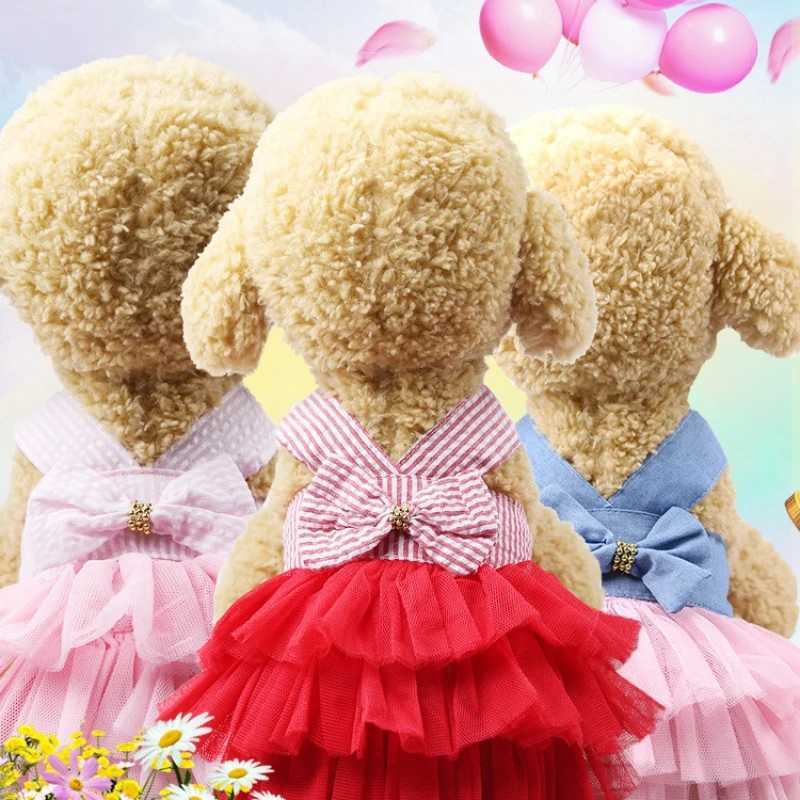 Dog Summer Dress Cat Lace Leather Coat Pet Clothing Chihuahua Striped Leather Coat Cat Princess Clothing Cute Dog Clothing X241119