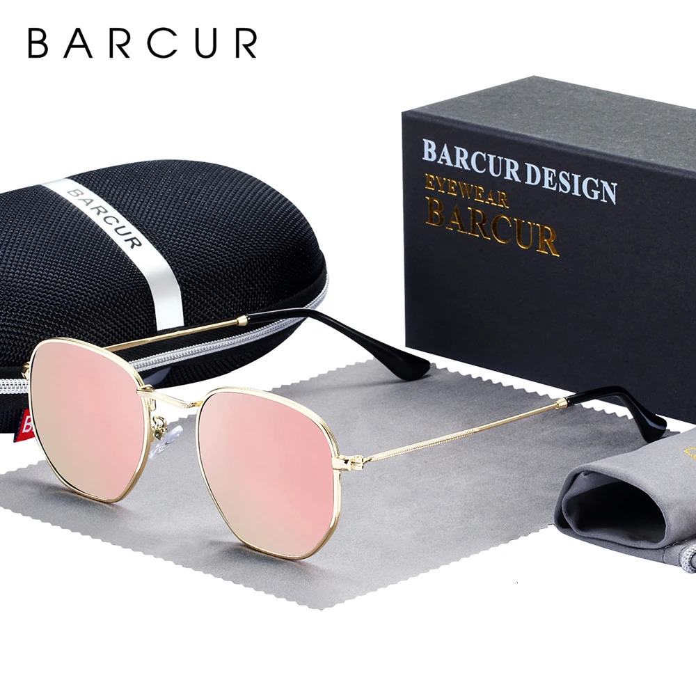 BARCUR Classic Retro Reflective Sunglasses Man Hexagon Sunglasses Metal Frame Eyewear Sun Glasses With Box Oculos De Sol gafas 240410