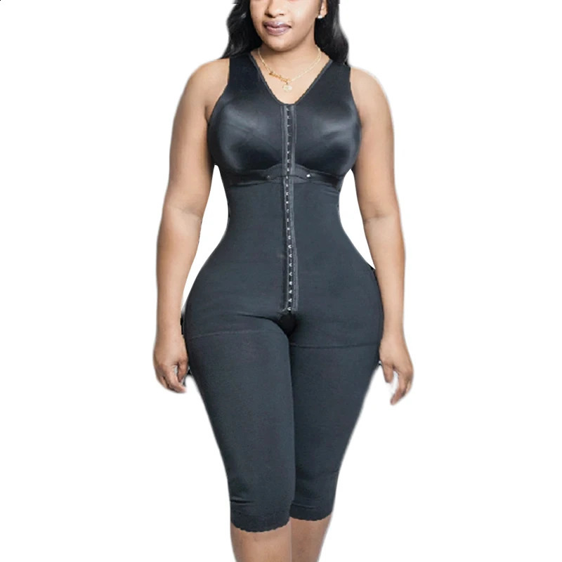 Fajas Colombians Shapewear Bodysuits Tummy Control Adjustable Hook And Eye Front Closure High Compression Knee Length Pants 241120
