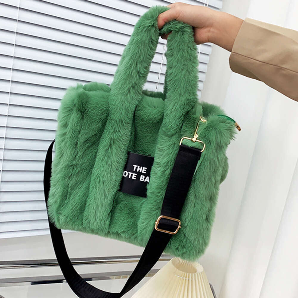 Winter Faux Fur Plush Tote Women's Letter Designer Large Capacity Handbag Shoulder Bag Purses Female Satchel Bags Bolsas