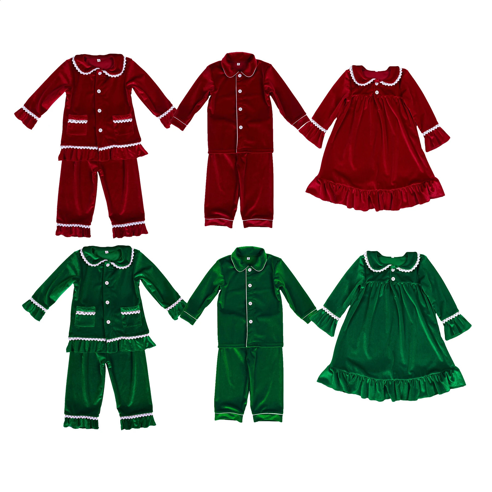 Christmas Pyjama Kids Matching Family mother kids Women Pajamas Sets Red Green Velvet Boys Clothes Girls PJS 241120