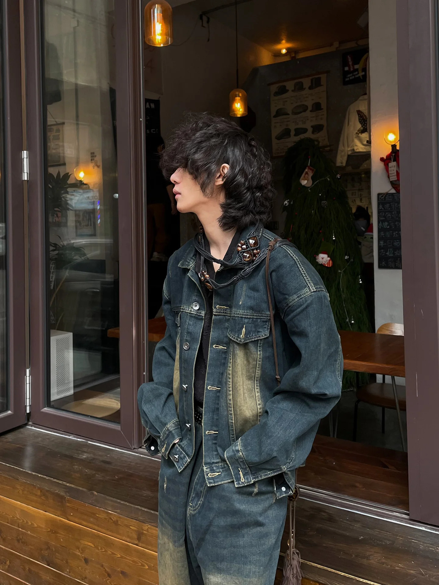 REDDACHiC Mens Denim Suit Bomber Jacket Baggy Jeans 2-piece Set Brushed Wide Leg Pants Oversize Coat Hiphop Harajuku Clothes 240412