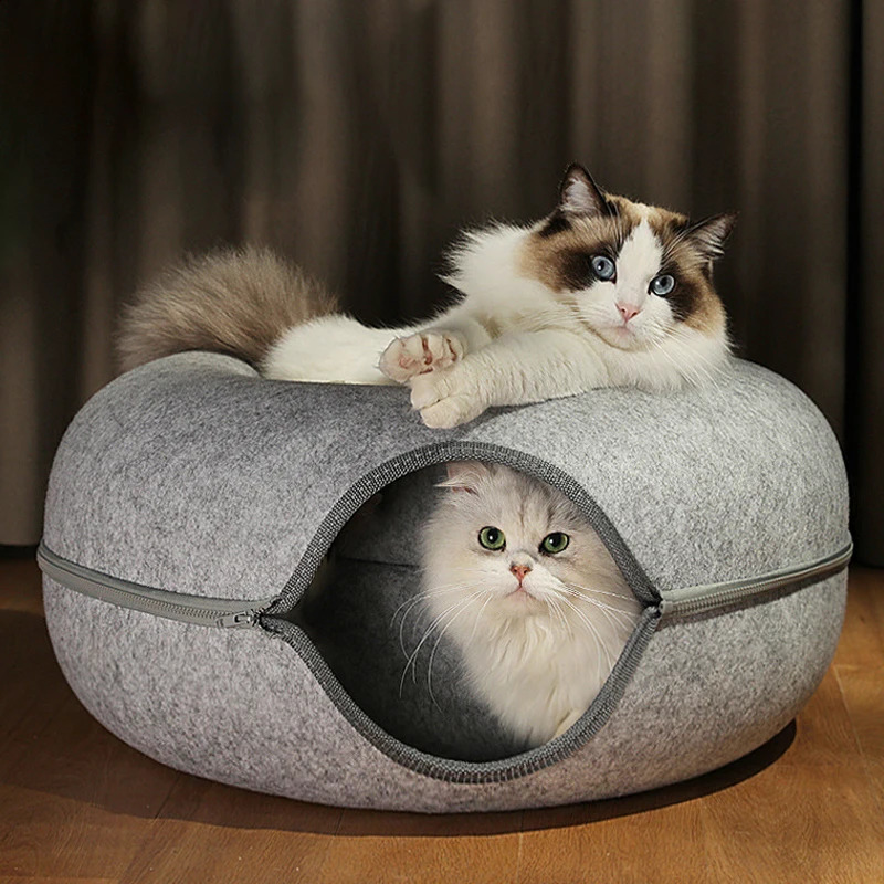 Sweet Donut Cat Bed 2 cats detachable pet cat tunnel interactive game toy dual-use felt indoor cat sports equipment cat supplies 241115