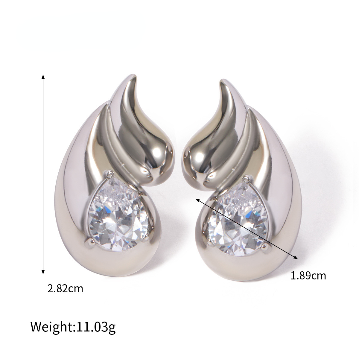 Designer New 18k Gold Stainless Steel White Diamond Earrings for Women 2024 Summer Double Layer Water Drop Set Zircon Wedding Party Jewelry