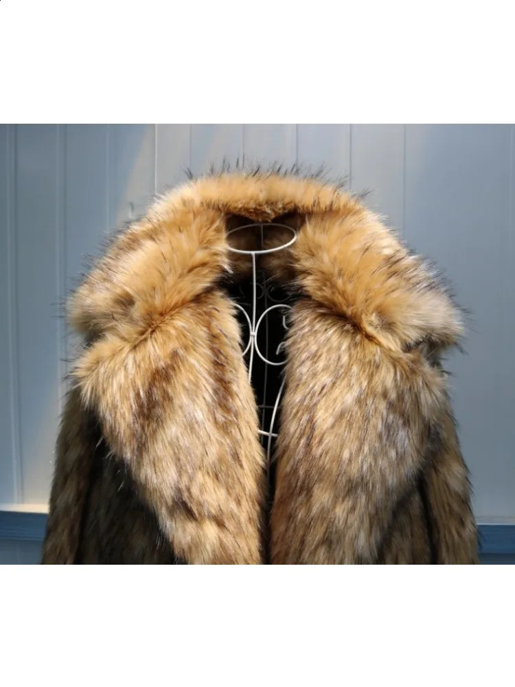 Y High Quality Winter Mens Fur Coat Raccoon Long Thickened Warm Suit Collar Artificial Jacket 241120