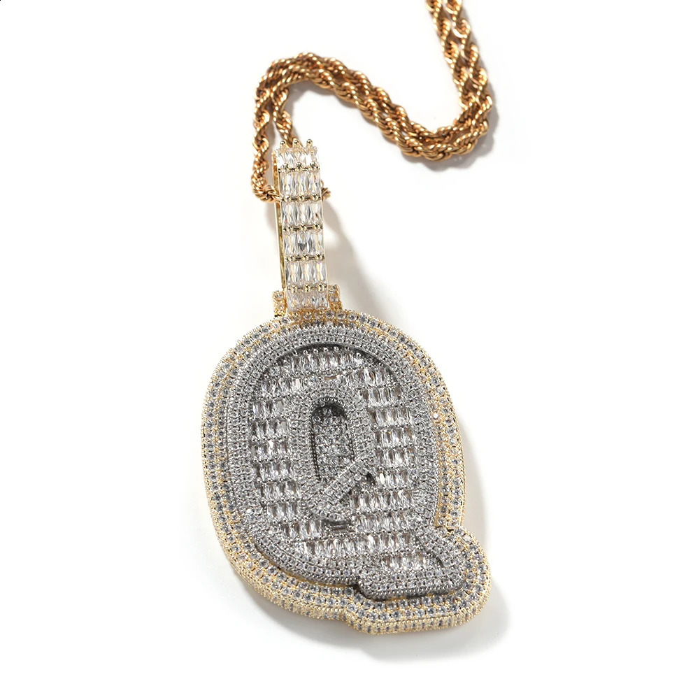THE BLING KING Big Baguettecz Initial Letter A-Z Micro Paved Out Two Tone 5A Cubic Zirconia Charm Necklace Hiphop Jewelry 241119