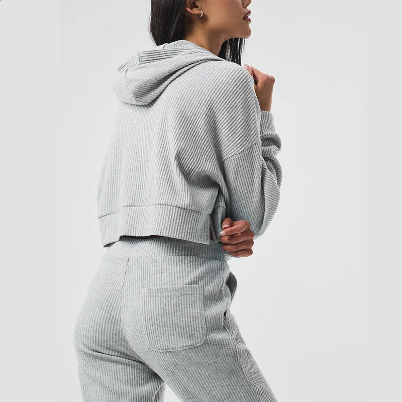 Corduroy Sweatshirts Women Tracksuit Loose Crop Top And Drawstring Sweatpants Sets Hoodie Trouser Autumn Sporty Women Suit 241105