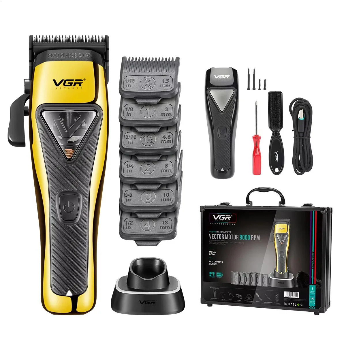 VGR Hair Cutting Cordless Hair Trimmer Professional Trimmer Cordless DLC Adjustable Rechargeable Cutting 9000RPM Clippers V-015 241119