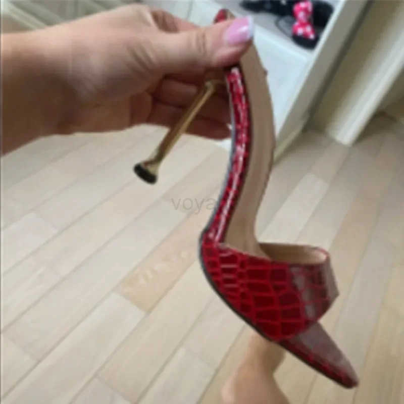 Eilyken Snake Print Strappy Me Wen Thin High Sandals Pointed Peep Toe Slides Party Flip Flops Shoes sandals Z250304