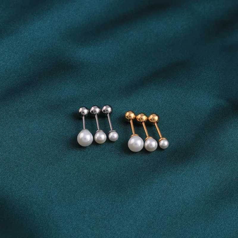 2pcs Stainless Steel Pearl Cartilage Helix Ear Piercing Stud Earrings For Women 3/4/5/6/7mm Tragus Piercing Earring Body JewelryX241119