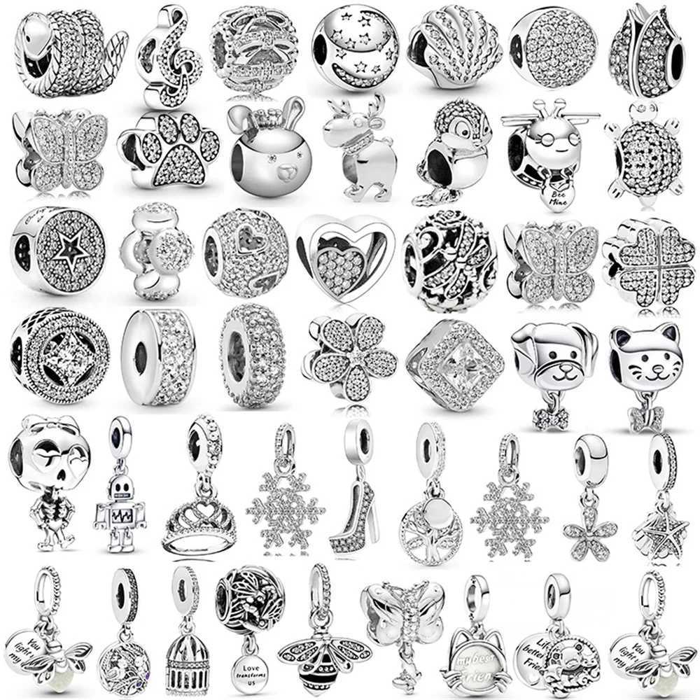 New silver plated diamond pendant alloy robot hollow charm beads for DIY bracelets necklaces jewelry accessories gifts W241119