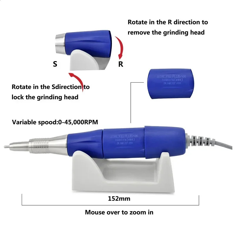 Arrival STRONG 210 PRO 105 105L Handpiece 65W 45000/500000rpm Nail Drills Manicure Machine Pedicure Electric File Bits 241119