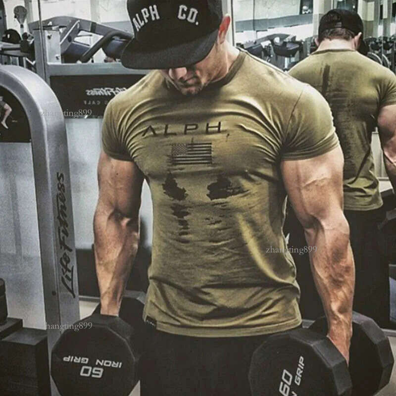 Summer Fashion Men's Casual Short Sleeve T-shirt Sports Cotton Tight Tee Top Male Gym Fitness Clothing Bodybuilding Sweatshirt