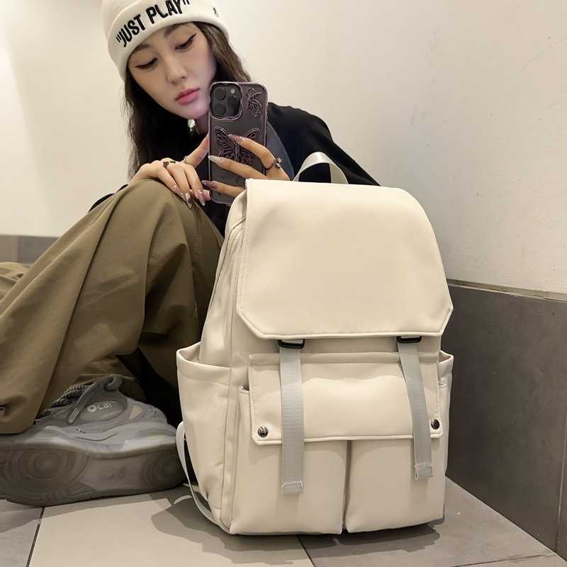 backpack for girls in the school season, junior high school backpack, trendy solid color flip cover, fashionable computer backpack for men 241120