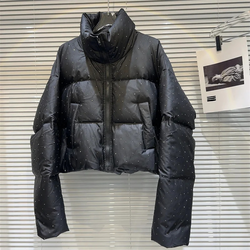 Winter Clothing Parkas Womens Outwear Short Coats Korean Rhinestone Coat Ladies Thickened Warm Cotton Puffer Jackets 241119