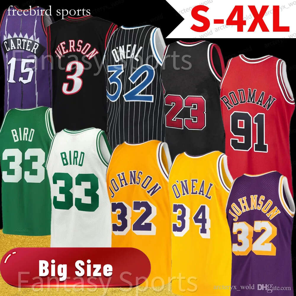 Big Custom Size 4XL 3XL Men Kids Basketball Jersey Larry Bird Vince Carter Shaq Oneal Allen Iverson Dennis Rodmam JOHNSON Yellow Purple Red #3 15 33 23 24 34 91