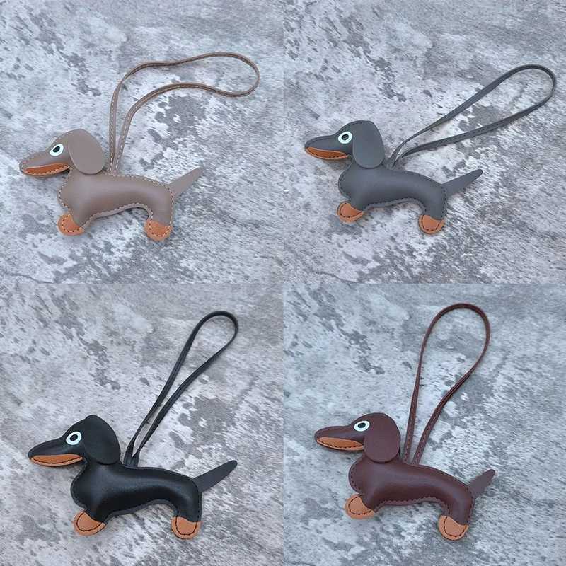 Keychains Lanyards 1 Cute PU Leather Dog Keychain Pendant Sausage Womens Bag Charm Mobile Phone Tricycle Keyring Party Gift H241119