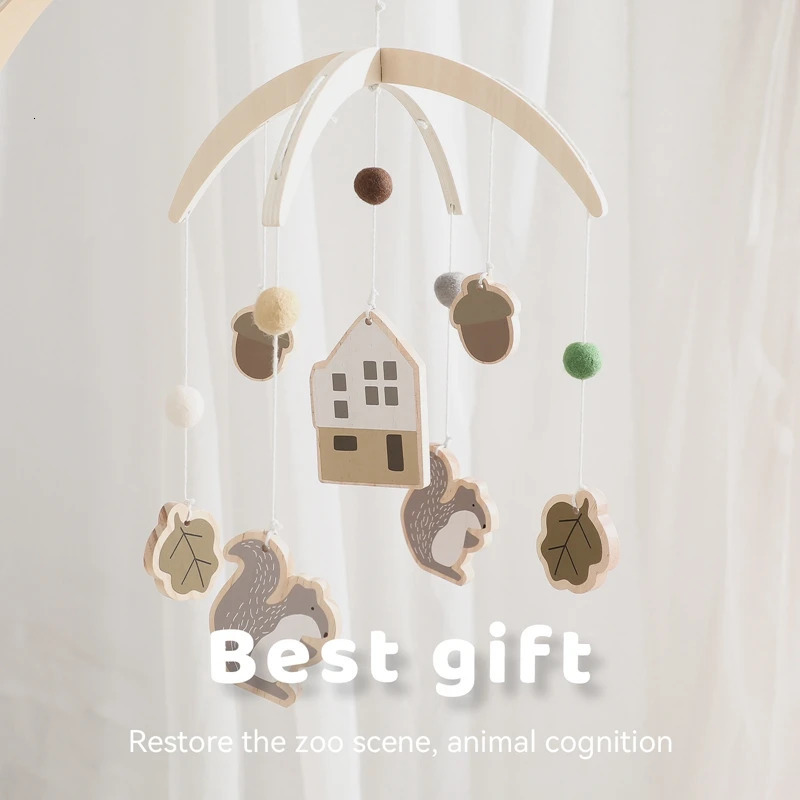 0-12 Months Baby Squirrels Home Tassels Rattles Crib Mobiles Toy Bell born Bed Toddler Musical Gift 240418