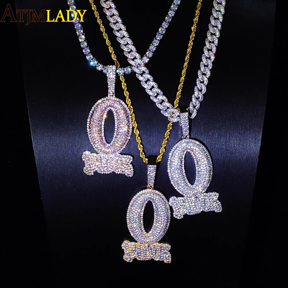 Iced Out Letter O Block Pendant Bling Cubic Zirconia Micro Pave Cz Paved Hip Hop Men Boy Rope Chain Jewelry 241120