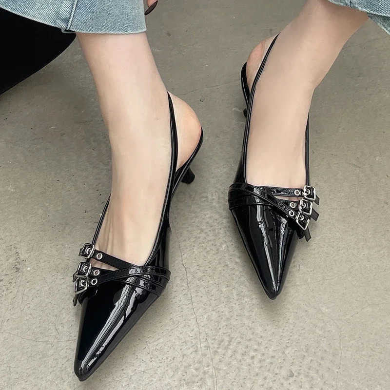 Sandals Ladies High H Spring Slides Shoes Fashion Wen Thin H Shoes Buckle Strap Career Shallow Fem Pumps Footwear Z250326