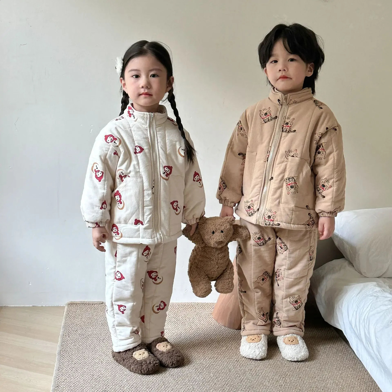 Childrens Pajama Sets 2Pcs Kids Winter Girl Clothing Thicken Warm Sets Children Christmas Gift Boys Sleepwear 241120