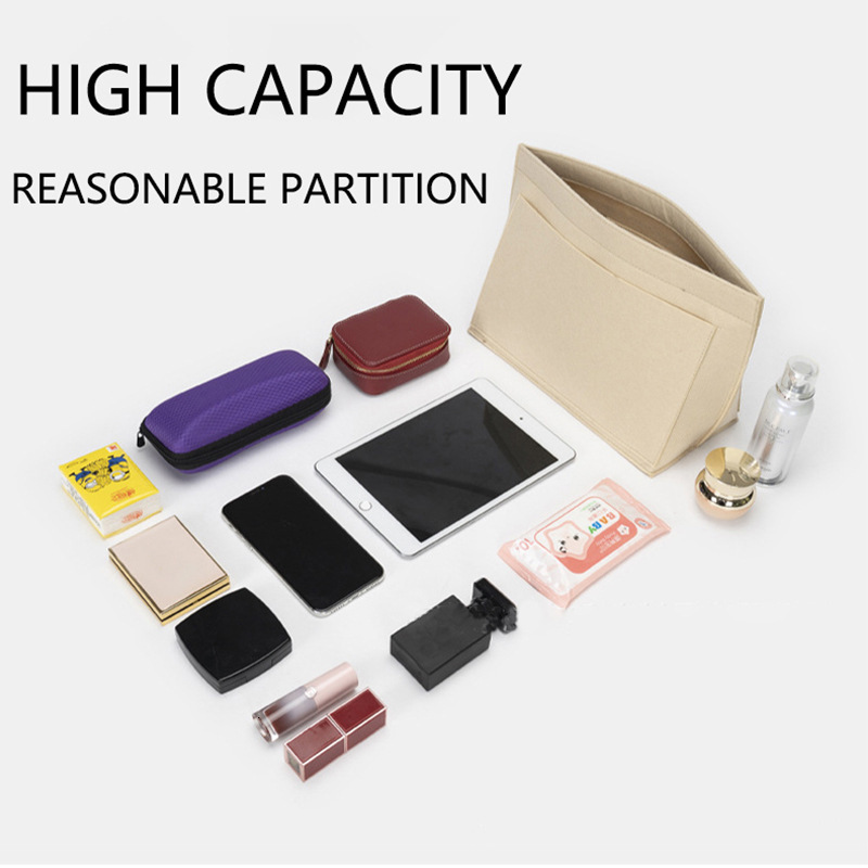 Fits 2024 For Handbag Er Felt Cloth Makeup Bag Support Travel Portable Insert Purse Organizer