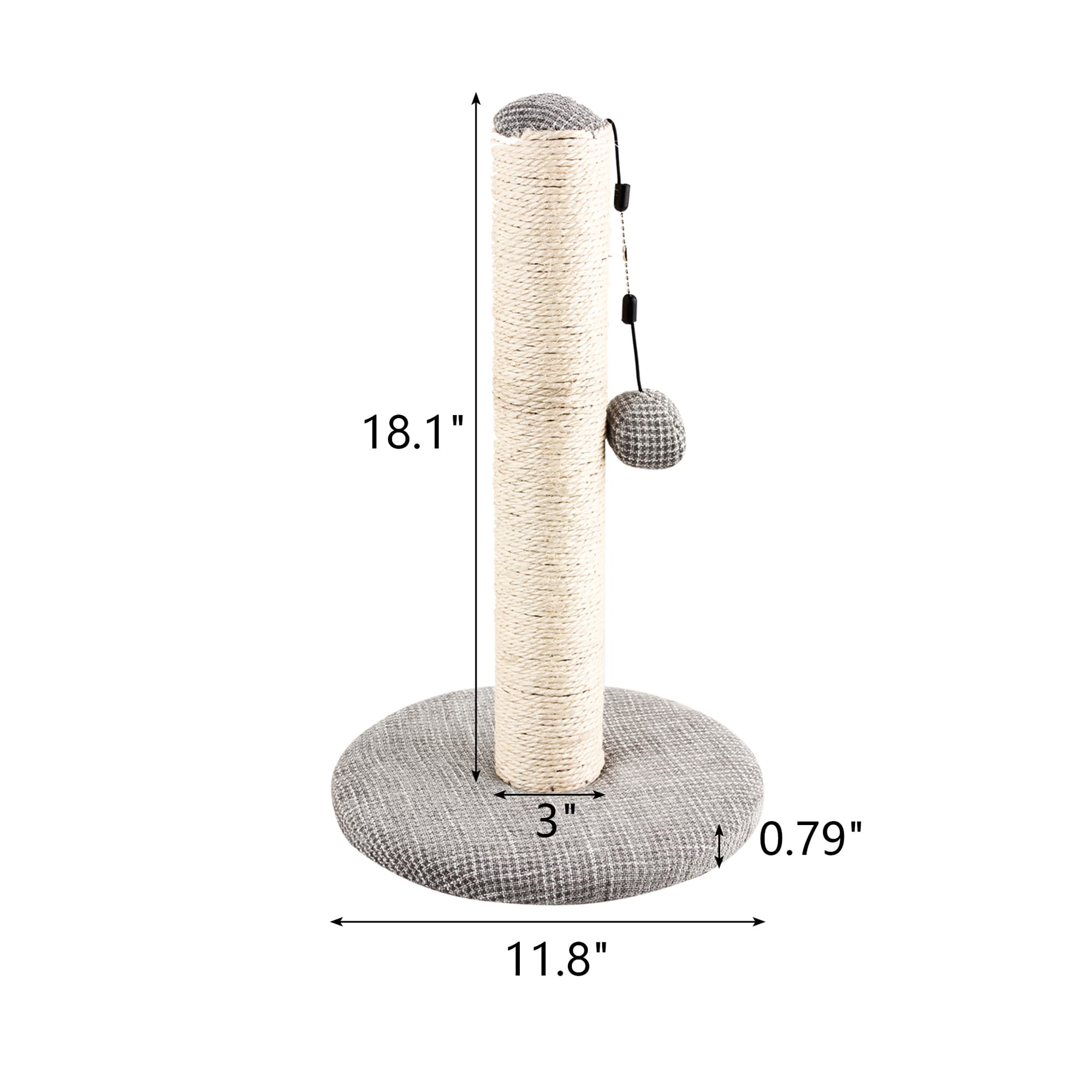 EveryYay Sisal Cat Scratching Post, Grey, 18.75 H