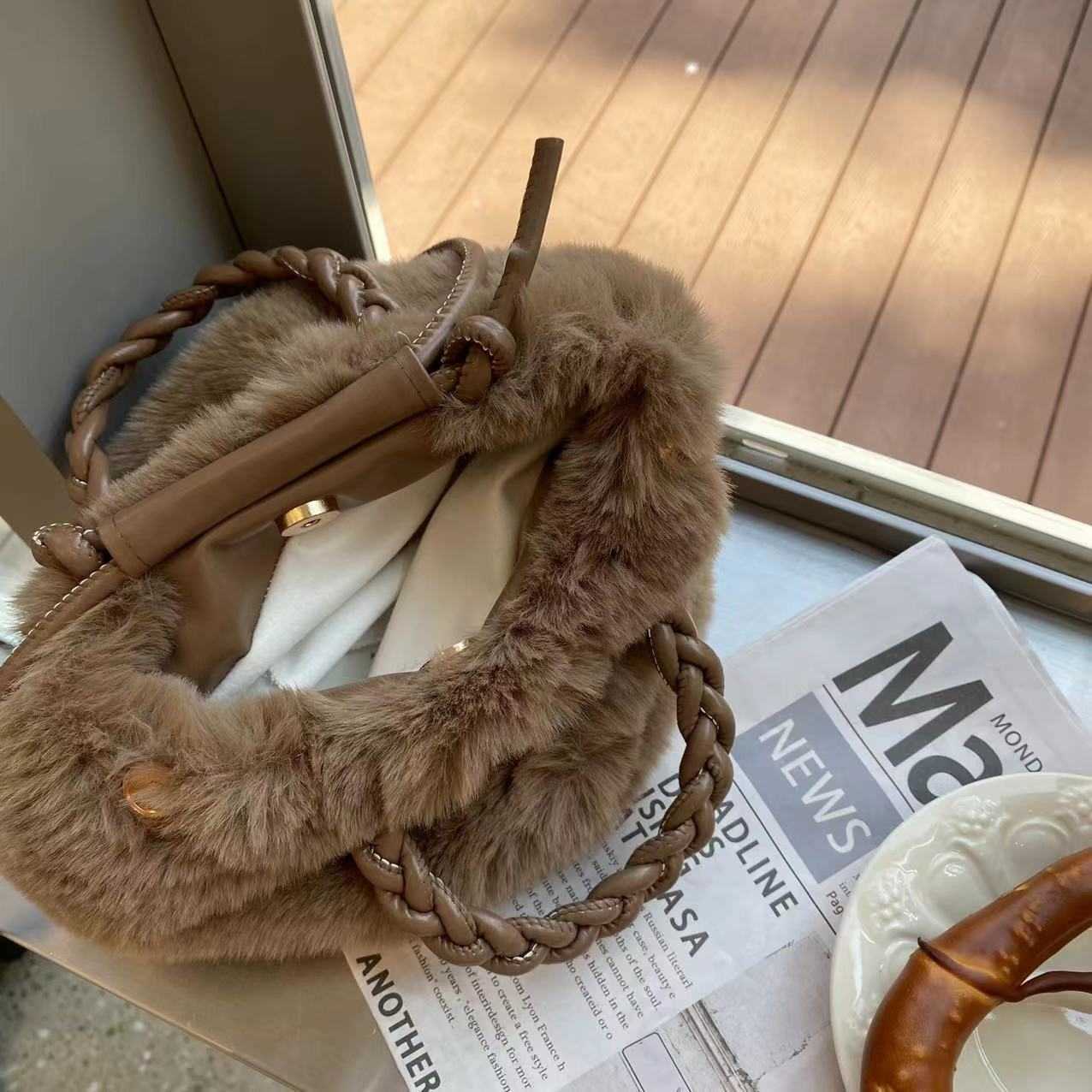 Autumn and Winter Small Bag for Women 2023 New Trendy Fashion Niche Ins Plush Handbag Versatile Handheld Plush Bag 241120