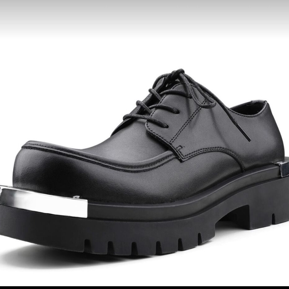 Korea 20f3d Men 2023 Leather Platform Oxfords Slip On Thick Tottom Male Derby Casual Loafers Mens Square Toe Formal Dress Shoes s