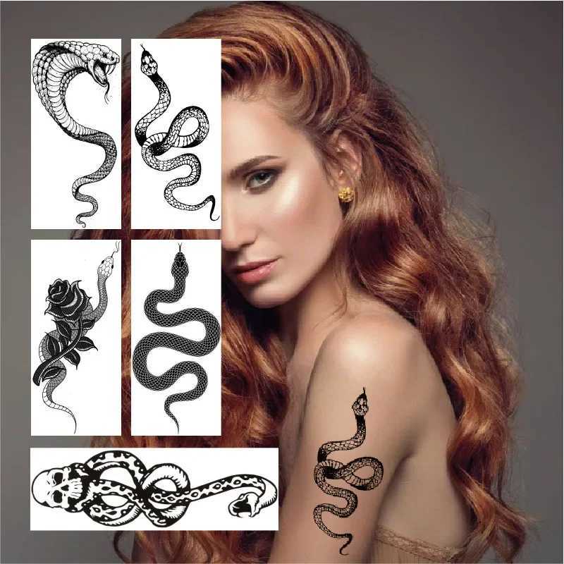 Black Snake Temporary Tattoo Sticker Female Waist Waterproof Fake Tattoo Black Wine Large Size Snake Tattoo NewXJ25414
