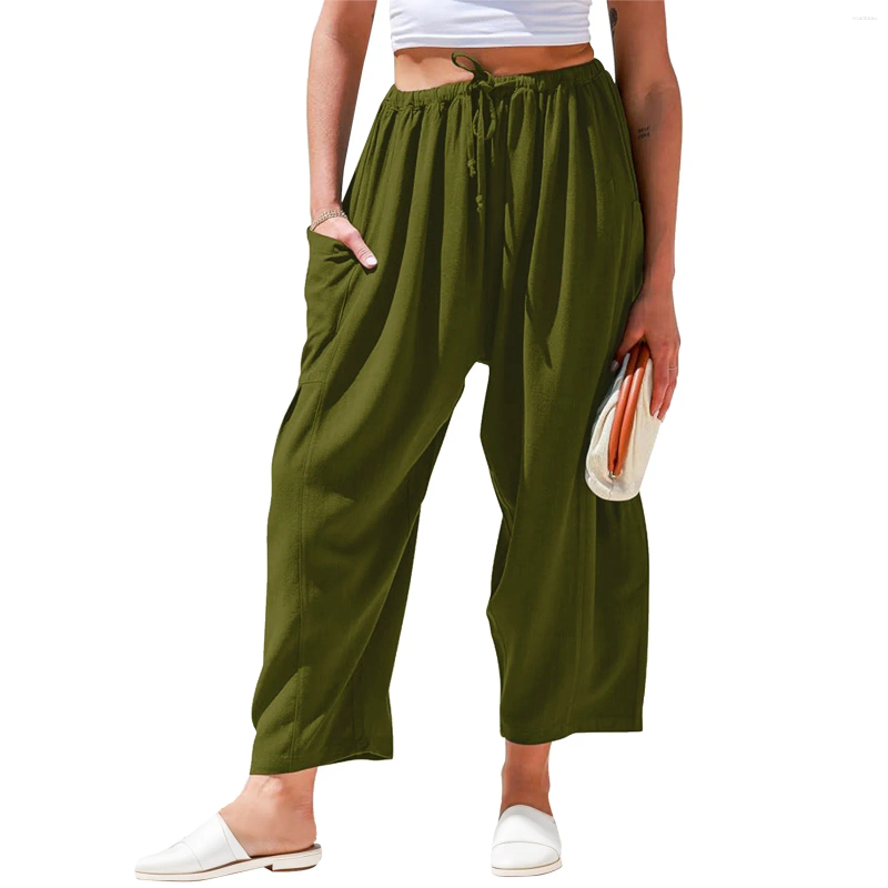 Women's Pants Oversize Women Casual White High Elastic Drawstring Baggy Streetwear Solid Color Wide Leg Trousers