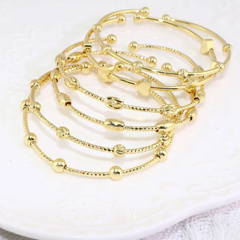 10Pcs Fashion Minimalist 18K Gold Plated Brass Bracelet Round Drum Heart shaped Bead Bracelet Cuff Bracelet 241120