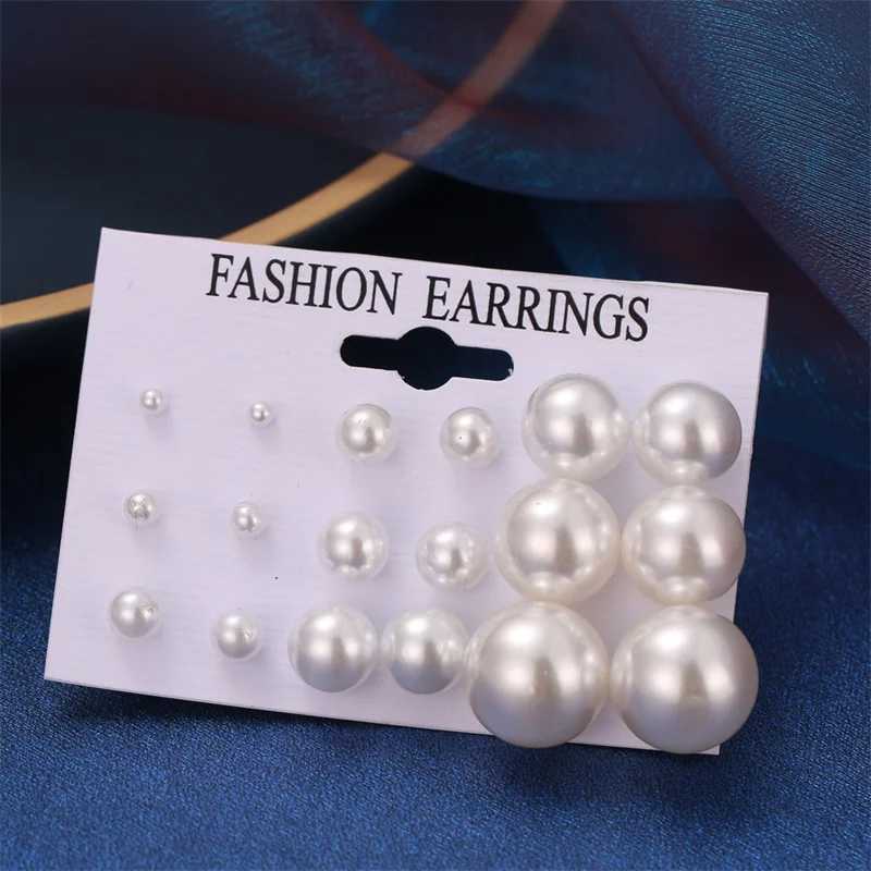Korean Style White Pearl Earrings Set For Women Fashion Jewelry 2020 Brincos mix Ball Stud Earrings Wholesale 9 Pairs/setX241119
