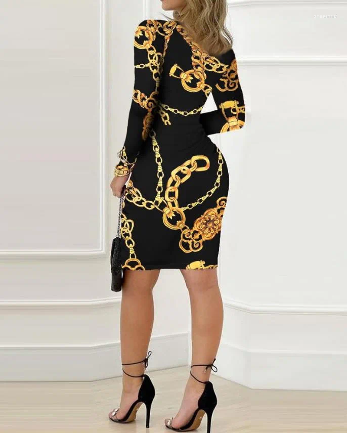 Dresses Vbpbsql Casual Women Dress Fashion Temperament Printed Long Sleeve