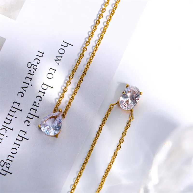 18K gold droplet oval laboratory diamond necklace party wedding pendant necklace mens anniversary jewelry gift W241120