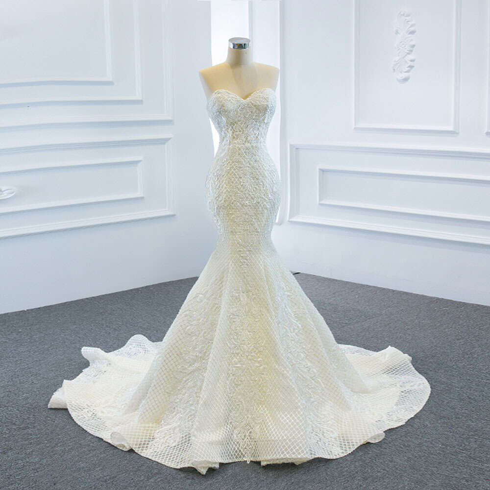 Pieces New Arrivals Pearls Lace Mermaid Wedding Dress with Detachable Chapel Train Vestido De Noiva Sereia 2 Em 1